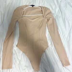 Lulus Alluring Aesthetic Cream Ribbed Long Sleeve Bodysuit Small